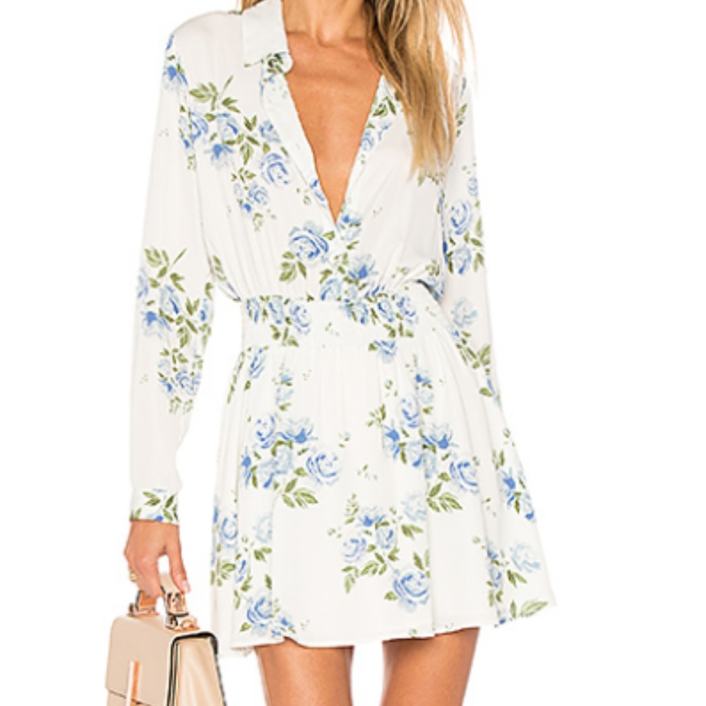 L'Academie White Mini Dress with Blue Floral Print
